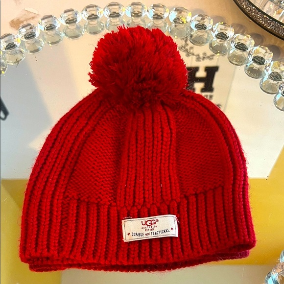 UGG Other - UGG Kids Vibrant Red Knit Hat with Pom-Pom 2-4 years old